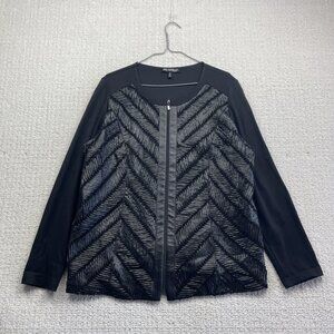 Picadilly Full Zip Jacket Black Moto Textured Mix-Media Women Sz XL Canada Made